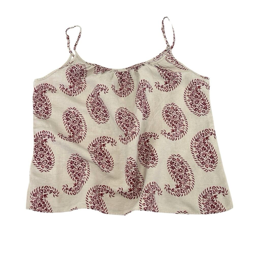 Ann Taylor Loft Linen Tank Top Womens Size L Petite LP Pink Paisley Adjustable